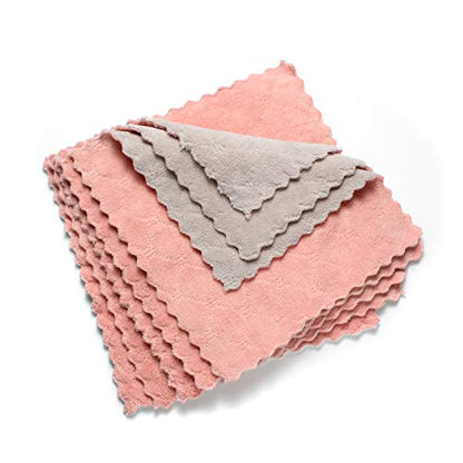 kimteny Cleaning Cloths Kitchen Towels Microfiber Washcloths Lint Free Dish Cloth Reusable Dishtowels Household Super Absorbent Fast Drying, 10"x10", Pack of 5 (Pink-Grey) - color: Pink-grey