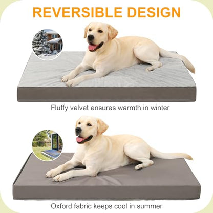 KSIIA Orthopedic Dog Bed - Waterproof, Large Size, Plush, Washable, Egg Crate Foam, Removable Cover, Non-Slip Bottom, 44 x 32 Inch, Gray - color: Light Grey, size: 44.0"L x 32.0"W x 4.0"Th