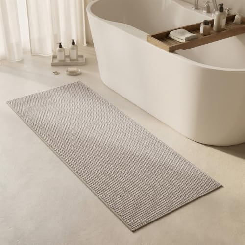 Triohero Bathroom Runner Rug, Long Bath Mat Washable Thin Quick Dry Low Pile Bathroom Runner Rugs 24 x 60 Non Slip, Beige 24"x60" - color: Beige, size: 24"x60"