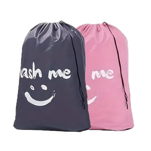 2 Pack XL Travel Laundry Bag, Dirty Clothes Organizer with Drawstring, Large Enough to Hold 4 Loads of Laundry， Easy Fit a Laundry Hamper or Basket，24" x 36" - color: Grey&Pink