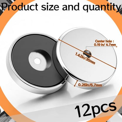 12 Pcs Ceramic Round Base Magnet with Chrome Plated Steel Cup, 35lbs Heavy Duty Circle Magnet with Hole Magnetic Round Base for Workshop RV Conversion Cabinet Fixture(D2.64 xC0.28 xT0.38) - size: D2.64"xC0.28"xT0.38"