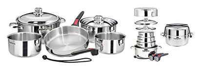 Magma 10 Piece Gourmet Nesting Stainless Steel Cookware Set, Induction Compatible, Oven Safe to 500°F - Suitable for All Stovetops, Removable Handles, Silver - color: Stainless Steel, style: 10 Piece