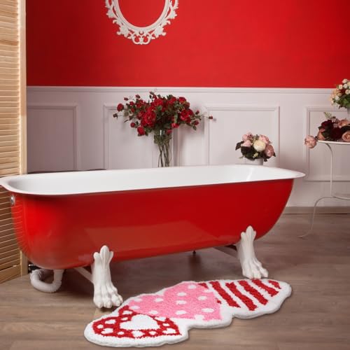 Drydiet Valentine's Day Bathroom Rug Love Heart Shape Door Mat Cute Valentines Shower Mat Valentine Day Decoration Non Slip Washable Bath Rug for Valentines - style: Valentine's Heart