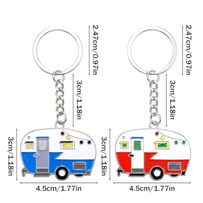 Thinp 2 Pieces Camper Keychain, RV Camper Keyring Accessories for Travel Trailers Enameled Metal Retro Camping Car Keychain - color: Blue+red