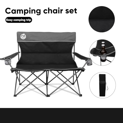 Northroad Outdoor Camping Chair Set of 3,Folding Padded Camp Chair w/1 Sofa,2 Single Chairs,Collapsible Conversation Set for Family Patio, Beach (Black) - color: Black, style: no table