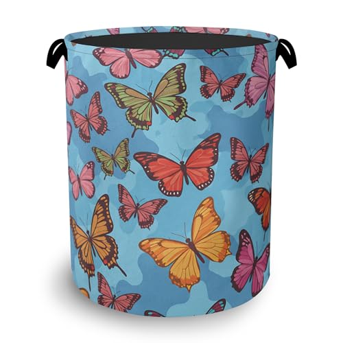 Colorful Butterfly Laundry Basket,Foldable Oxford Cloth Tote Bag Laundry Hamper Clothes Storage Bucket Organizer for Bedroom Laundry Storage Dormitories 16" x 20.8" - color: Colorful Butterfly