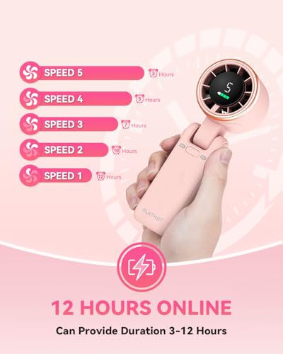 PlayHot Portable Handheld Turbo Fan, 5-Speed Personal Fan, USB-C Rechargeable Fan Up to 12 Hours, 3 IN 1 Hand Fan with Air Turbo Tech Cooling, Travel Fan for Cruise, Beach, Gifts for Women (Pink) - color: Pink