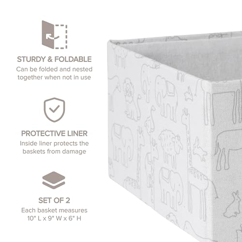 RGI Home Decorative Storage Bins, Set of 2 Rectangular Greyboard Zoo Animal Organizer Baskets for Nursery, 10" L x 9" W x 6" H, Foldable, Durable and Stylish Storage Solution, Vapor Blue on White - style: 2-Pack Zoo Nursery