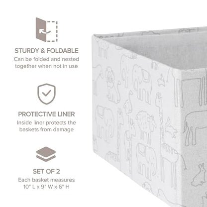 RGI Home Decorative Storage Bins, Set of 2 Rectangular Greyboard Zoo Animal Organizer Baskets for Nursery, 10" L x 9" W x 6" H, Foldable, Durable and Stylish Storage Solution, Vapor Blue on White - style: 2-Pack Zoo Nursery