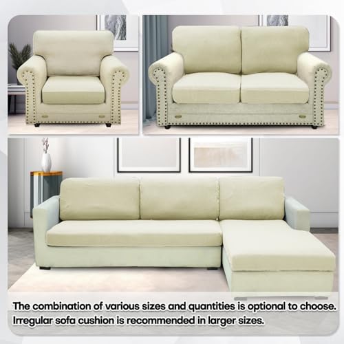 ZNSAYOTX Stretch Cushion Covers Sofa Loveseat Cushion Couch Seat Covers Slipcovers Soft Replacement Unique Pattern Furniture Protector with Elastic Bottom (Light Beige, 1 Pc 2-Seat Cushion Cover) - color: Light Beige, size: 1 Cushion Loveseat