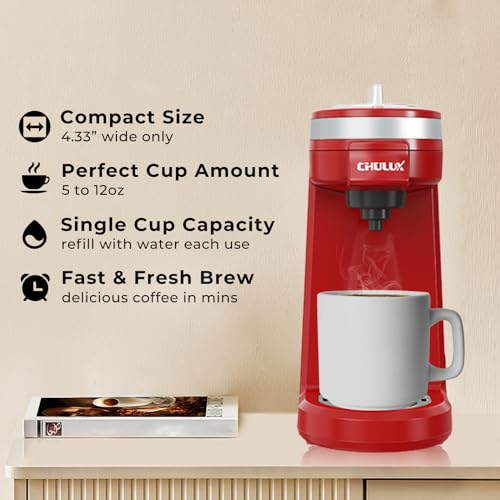 CHULUX Mini Coffee Maker for K Capsule, Single Serve Coffee Maker for One Cup Americano, Lightweight Pod Coffee Machine, Red - color: Red