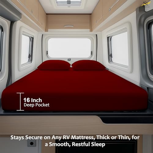 Shreem Linen Luxury 4 Piece Microfiber RV Sheet Set, Deep Pocket Fits Up to 10 inch, Soft, Wrinkle-Resistant, Camper, Travel Trailer Bedding, 3/4 Full Bunk 48x75, Burgundy - color: Burgundy, size: 3/4 Full Bunk - 48x75