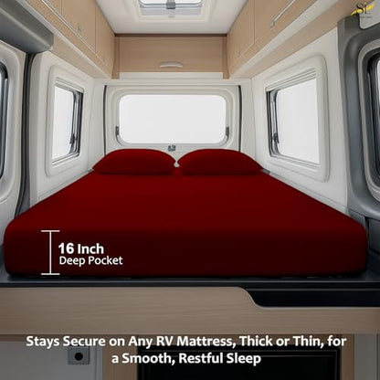Shreem Linen Luxury 4 Piece Microfiber RV Sheet Set, Deep Pocket Fits Up to 10 inch, Soft, Wrinkle-Resistant, Camper, Travel Trailer Bedding, 3/4 Full Bunk 48x75, Burgundy - color: Burgundy, size: 3/4 Full Bunk - 48x75