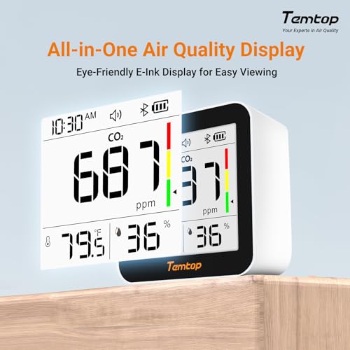 Temtop CO2 Monitor Indoor Air Quality Monitor 3 in 1 CO2 Meter(Temperature, Humidity and CO2), 180 Days Standby Time - color: Basic: CO2/Temp/Humidity