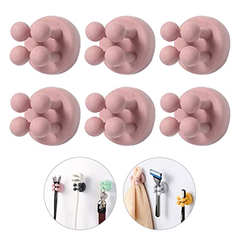 iBetterLife 6Pcs Toothbrush Holders Wall Mounted - Self-Adhesive to Mirror for Clipping & Hanging Shower Razor Towel Plug Cable Key, Utility Hooks for Home Bathroom Kitchen Office Dorm Room Essentials - color: Pink