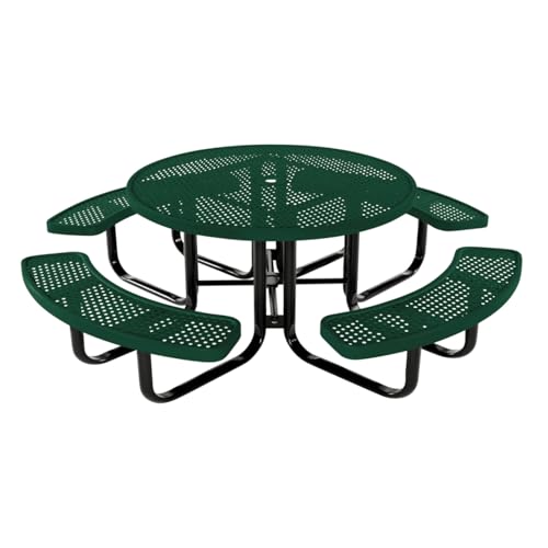COATEDOUTDOORFURNITURE Heavy-Duty Portable Outdoor Kids Table with Umbrella Hole, Punched Steel Kids Picnic Table, Commercial-Grade, Made in America (46 in, Round, Childrens, Textured Green) - color: Textured Green, size: 46 In, Round Childrens, Punched S