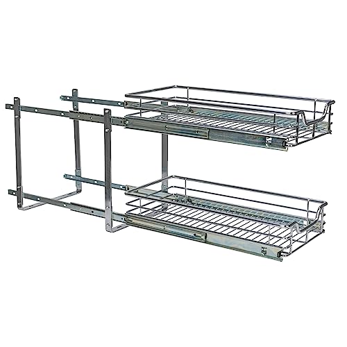 Household Essentials Chrome-Plated Steel Dual-Tier Pull-Out Organizer - size: 11.75" - Extended, style: Dual Slide