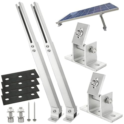 Adjustable Solar Panel Tilt Mount Brackets Aluminum Alloy Solar Panel Mounting Support up to 50 70 100 150 200 300 400 Watt Solar Panel for Flat Surface Roof RV Boat Off-Grid (Mount Only) Silver - color: 1 SET