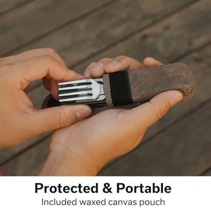 CIVIVI Partake 4-in-1 Camping Utensil, Detachable Stainless Steel Folding Knife, Fork, Spoon & Bottle Opener Multi-Tool, with Waxed Canvas Pouch for Travel Camping Hiking C24032C-1, Black - color: Black