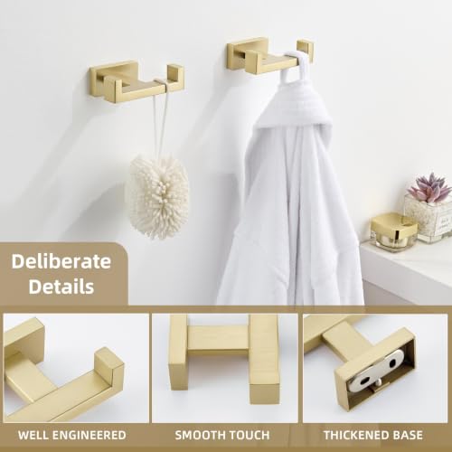 Angle Simple Double Towel Hook, SUS304 Stainless Steel Hand Towel Holder, Bathroom Robe Coat Hook for Wall, Brushed Gold, 2 Pack - color: Brushed Gold, size: 2 Pack