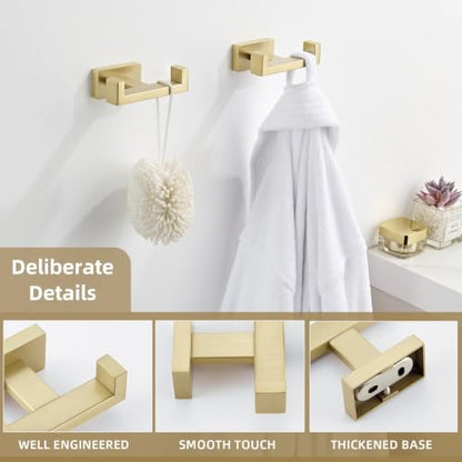 Angle Simple Double Towel Hook, SUS304 Stainless Steel Hand Towel Holder, Bathroom Robe Coat Hook for Wall, Brushed Gold, 2 Pack - color: Brushed Gold, size: 2 Pack