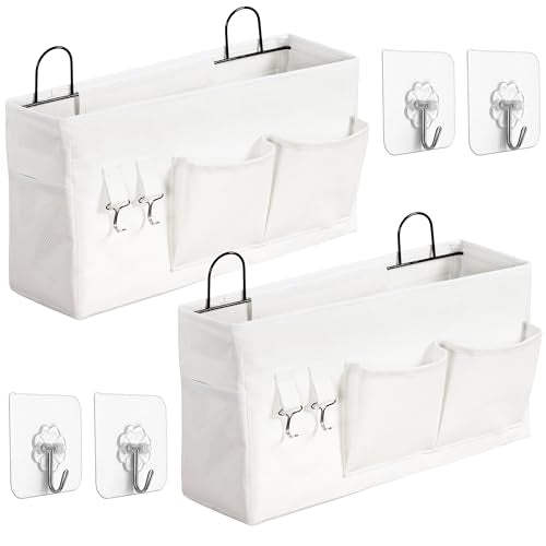 2pcs Large Wall Hanging Storage Bag, Door Closet Linen Fabric Pockets Organizer, Waterproof Multi Functional for Living Room Bedroom Bathroom Kitchen Office RV Camper with Hooks White - color: 2Pcs-All White