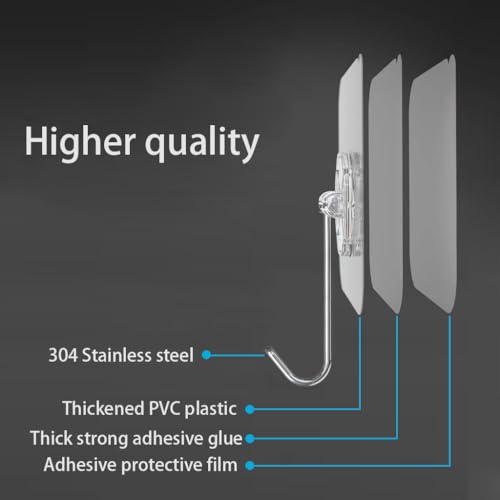 Adhesive Wall Hook, Set Heavy-Duty Thickened self-Adhesive Hook，16Pcs，44lb max Loading，Transparent, Waterproof, Bathroom, Outdoor, Kitchen, Doors, Practical Tools. - size: 2.8″*2.8″ 44lb max