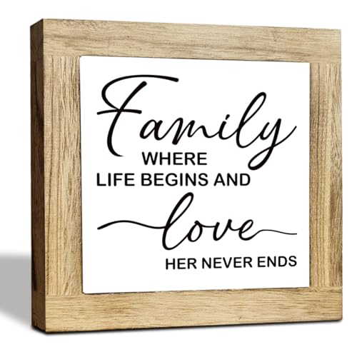 JXZOLQ Where Life Begins & Love Never Ends Wood Signs, Rustic Farmhouse Decor for the Home Sign, Family Where Life Begins Decoration, Box Wood Plaques Desk Decoration, Family Sign, Housewarming Gift - color: Decorate 14