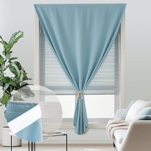 Self Adhesive Curtains - No Drilling, No Rod, Easy to Install Blackout Curtains for Window Blinds,Bedroom(Lake Blue 35 * 59in-1P) - color: Lake Blue, size: 35"W x 59"L (Pack of 1)
