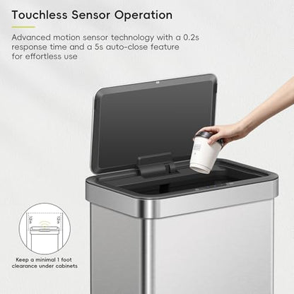 EKO Nova Sensor Trash Can, 21 Gallon/80 Liter Stainless Steel Rectangular Touchless Motion Sensor Trash Can, Matte Metallic - size: Nova 80L - Matte Metallic