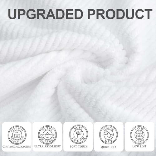 VOOVA & MOVAS White Towels for Bathroom, 100% Cotton | Quick Dry | Soft | Thick, 3 Piece Towel Set, 1 Large Bath 30" x 56", 1 Hand 18" x 28", 1 Wash Cloth 13" x 13", Bathroom Essentials - color: White, size: 3 PC Bathroom Towel Set