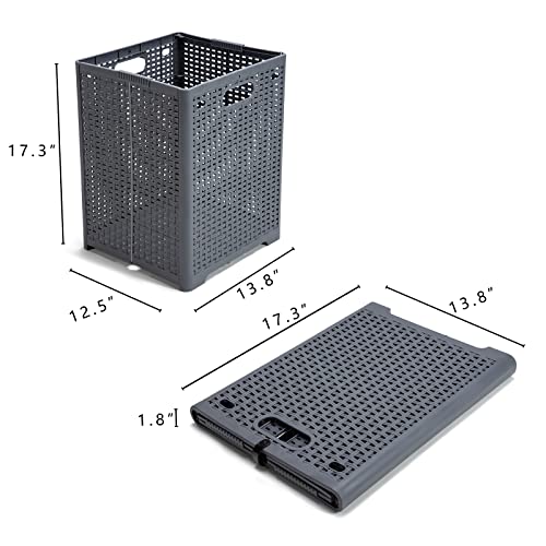 Eslite 42L Collapsible Plastic Laundry Baskets,Foldable Laundry Hamper,Pack of 2 (Grey) - color: Grey