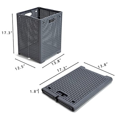 Eslite 42L Collapsible Plastic Laundry Baskets,Foldable Laundry Hamper,Pack of 2 (Grey) - color: Grey