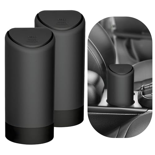 2PCS Mini Car Trash Can with Lid, Portable Silicone Auto Garbage Container for Cup Holder, Multipurpose Trash Bin for Car Home Office, Waterproof Leakproof Small Vehicle Trash Can (Black) - color: Black, 2pcs