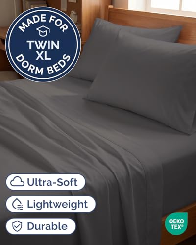 Twin XL 4 Piece Sheet Set - Comfy Breathable & Cooling - Ultra-Soft Hotel Luxury Bedding Set w/ 8-16 Inch Deep Pockets - 1 Flat & 1 Fitted Sheet & 2 Pillowcases - Wrinkle Free & Easy Care - Dark Grey - color: 06 - Dark Grey, size: Twin XL