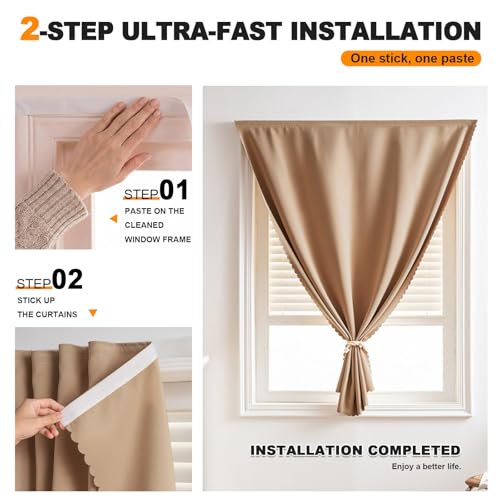 Self Adhesive Curtains - No Drilling, No Rod, Easy to Install Blackout Curtains for Window Blinds,Bedroom(Brown 35 * 59in-1P) - color: Brown, size: 35"W x 59"L (Pack of 1)