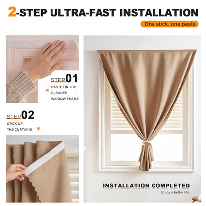 Adhesive Curtain - No Drilling, No Rod, Easy to Install Blackout Curtains for Window Blinds,Bedroom(Brown 35 * 71in-1P) - color: Brown, size: 35"W x 71"L (Pack of 1)
