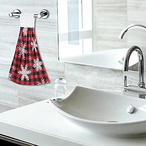 Vnurnrn Hand Towels for Kitchen 2 Pcs Hanging Kitchen Towels Set，Soft Absorbent Tea Bar Dish Cloths Bath Towel for Bathroom Laundry Room (Christmas Red Black Buffalo Check Snowflake) - color: Christmas Red Black Buffalo Check Snowflake