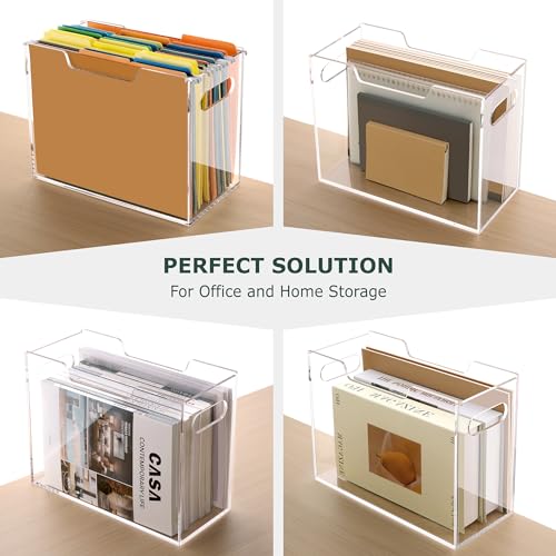 DINGHUO Acrylic File Organizer for Desk, Letter Size Hanging File Folder Holder with Handles, Clear Portable Storage Box for Office Home School -1 Pack - size: L Letter