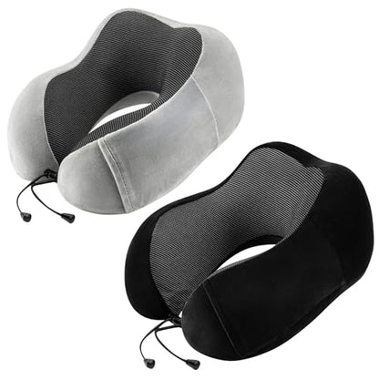 urnexttour Neck Pillow Airplane-2 Pack Memory Foam Travel Pillow, Soft Support Travel Neck Pillow for Travelling, Sleeping Rest, Car, Train and Home Use (Black&Grey) - color: Black&grey
