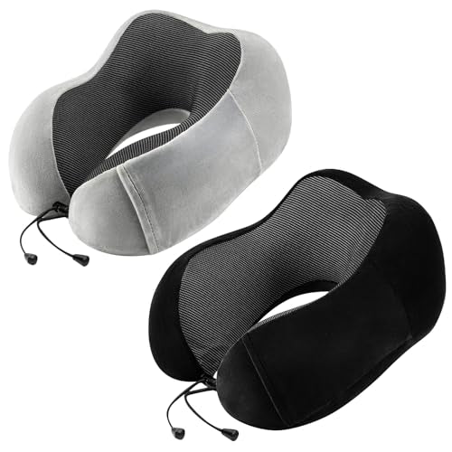 urnexttour Neck Pillow Airplane-2 Pack Memory Foam Travel Pillow, Soft Support Travel Neck Pillow for Travelling, Sleeping Rest, Car, Train and Home Use (Black&Grey) - color: Black&grey