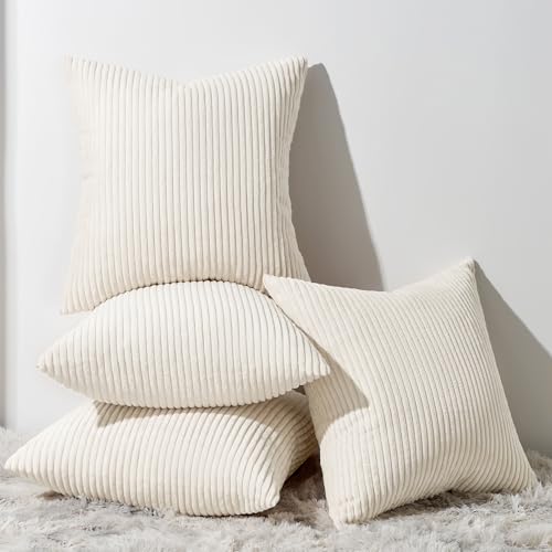 Topfinel Decorative Beige Throw Pillow Covers Cushion Cases, Set of 4 Soft Velvet Modern Double-Sided Designs, Natural Home Decor, Pillow Inserts Not Included (22x22 inch) - color: Beige, size: 22" x 22" (Pack of 4)