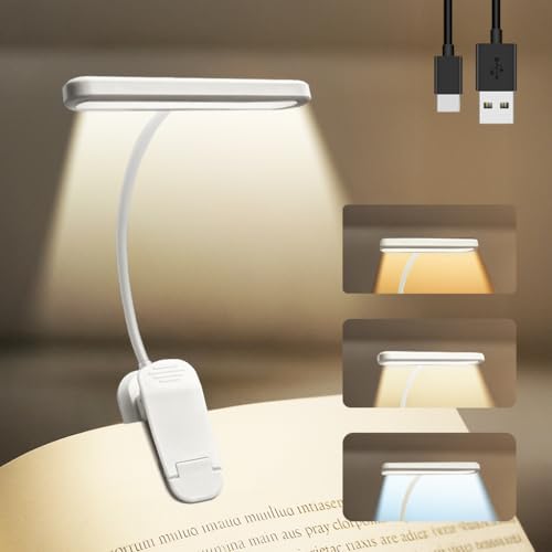Rechargeable Book Light for Reading in Bed 25 LED - Eye Caring 15 Level Stepless Dimming, Extended 90Hrs Runtime, Lightweight Clip on Light, Gifts for Book Lovers, White - color: White, size: 25 LEDs