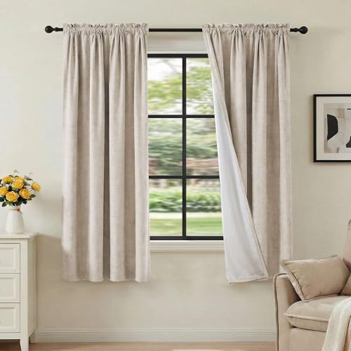 H.VERSAILTEX Linen Look 100% Blackout Curtains 63 Inches Long for Bedroom Full Light Blocking Rod Pocket 42 Inches Wide Linen Textured Thick Window Curtain Drapes with White Backing, Natural, 2 Panels - color: Natural, size: 42"W x 63"L (Pack of 2)
