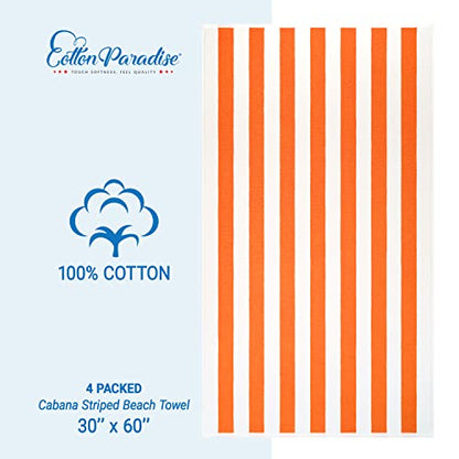 Cotton Paradise, Cabana Stripe Beach Towels 4 Packed, 30x60 inches Extra Large Pool Towels, Soft Absorbent Quick Dry, Blue - Yellow - Mint - Orange - color: Mix Color