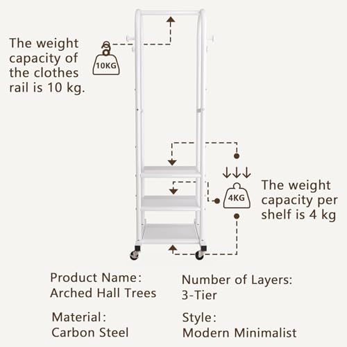 Dttwacoyh Metal Clothing Rack with Wheels and Hanging Hooks,Narrow Coat and Shoe Rack,Small Hall Tree,for Small Space, Bedroom, entryway, Walk-in Closet, Laundry Room- White - color: White