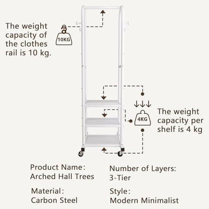 Dttwacoyh Metal Clothing Rack with Wheels and Hanging Hooks,Narrow Coat and Shoe Rack,Small Hall Tree,for Small Space, Bedroom, entryway, Walk-in Closet, Laundry Room- White - color: White