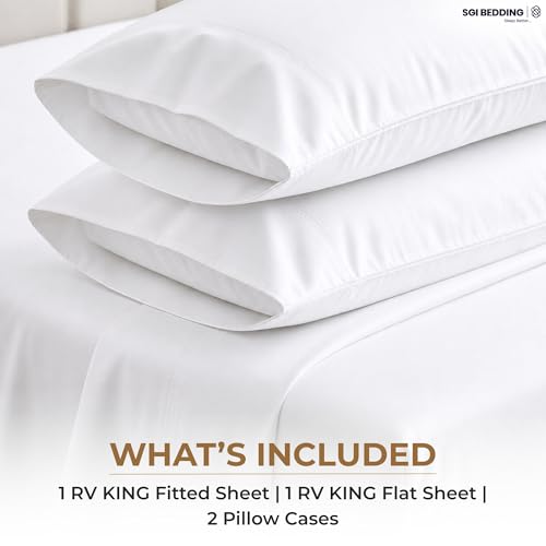 SGI bedding 100% Egyptian Cotton Sheets RV King Size – 600 Thread Count Sheets Set, Soft, Cooling, 15" Deep Pocket, Luxury Hotel Bedding, Breathable, Durable - White - color: 01 - White, size: RV King
