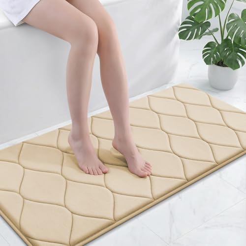 Smiry Memory Foam Bath Mat 47''x24'', Ultra Soft Non-Slip Bathroom Rug, Plush Water Absorbent Quick Dry and Machine Washable Floor Mat for Shower, Tub & Home Decor, Beige - color: Beige, size: 47'' X 24''