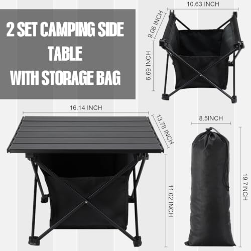 Tatuo 2 Pack Portable Camping Side Table with Storage Bag Lightweight Small Folding Beach Table for Sand Outdoor Aluminum Camping Tent Table Compact Picnic Table for BBQ Hiking Fishing Beach Travel